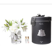 LUXURY LILIES AND ROSES - IVORY WHITE - SILVER BADGE - NAVY BOX